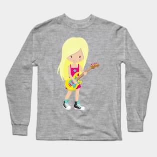 Rock Girl, Blonde Hair, Guitar Player, Band, Music Long Sleeve T-Shirt